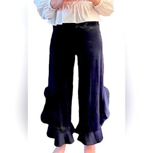 NWT Susana Monaco Navy Blue Ruffle Flare Pants S